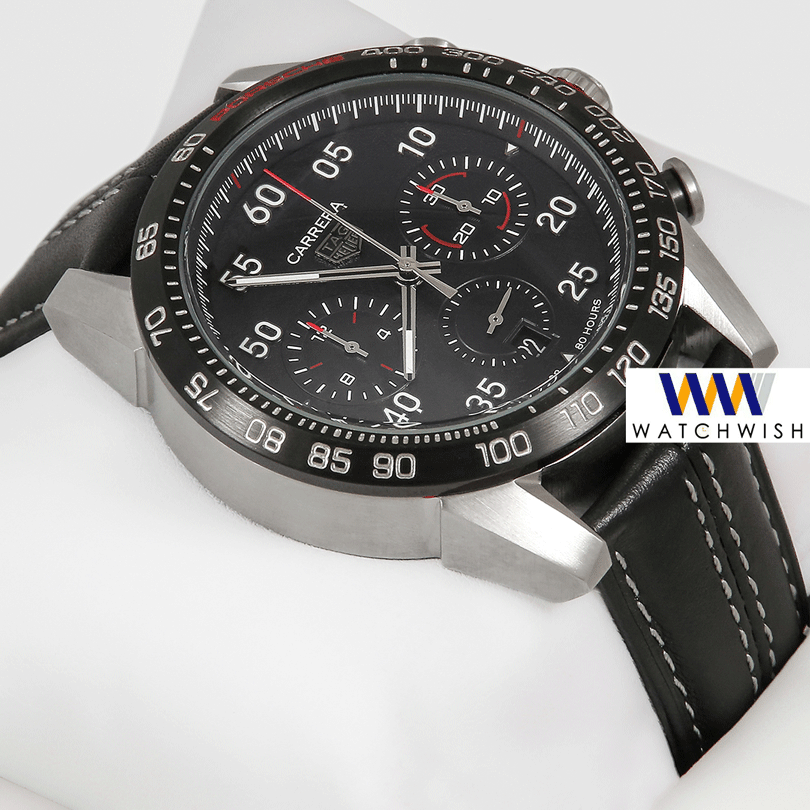 Latest Collection Chronograph Silver Case With Black Dial & Bezel With Black Leather Strap