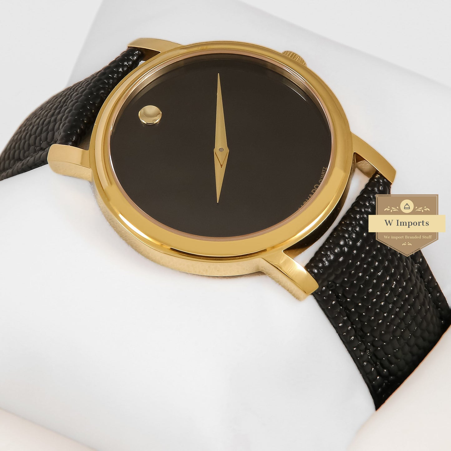 Latest Collection Yellow Gold Case With Black Dial & Leather Strap