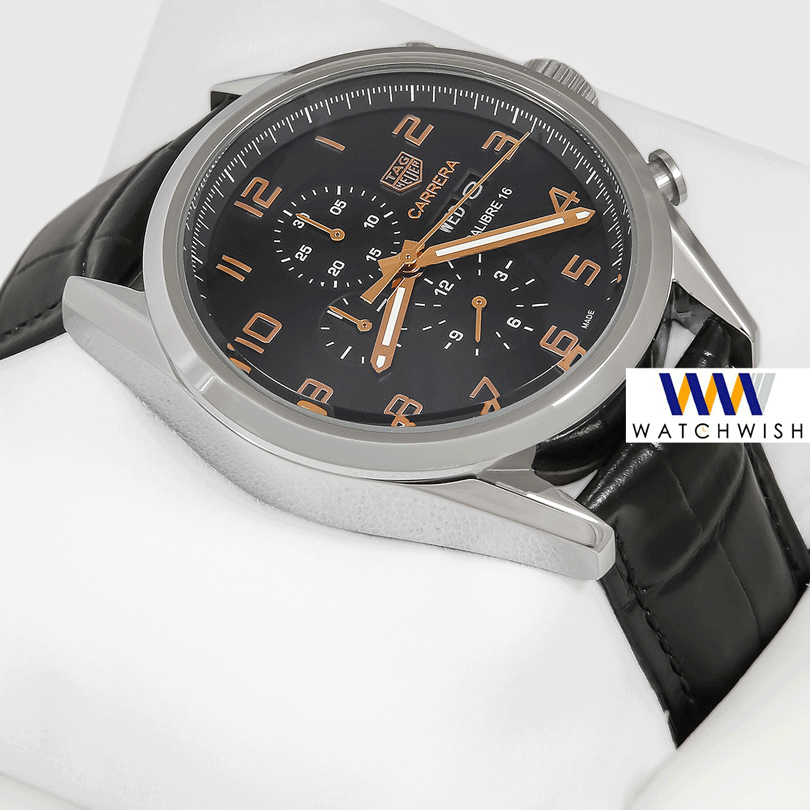 Latest Collection Chronograph Silver Case With Black Dial & Leather Strap
