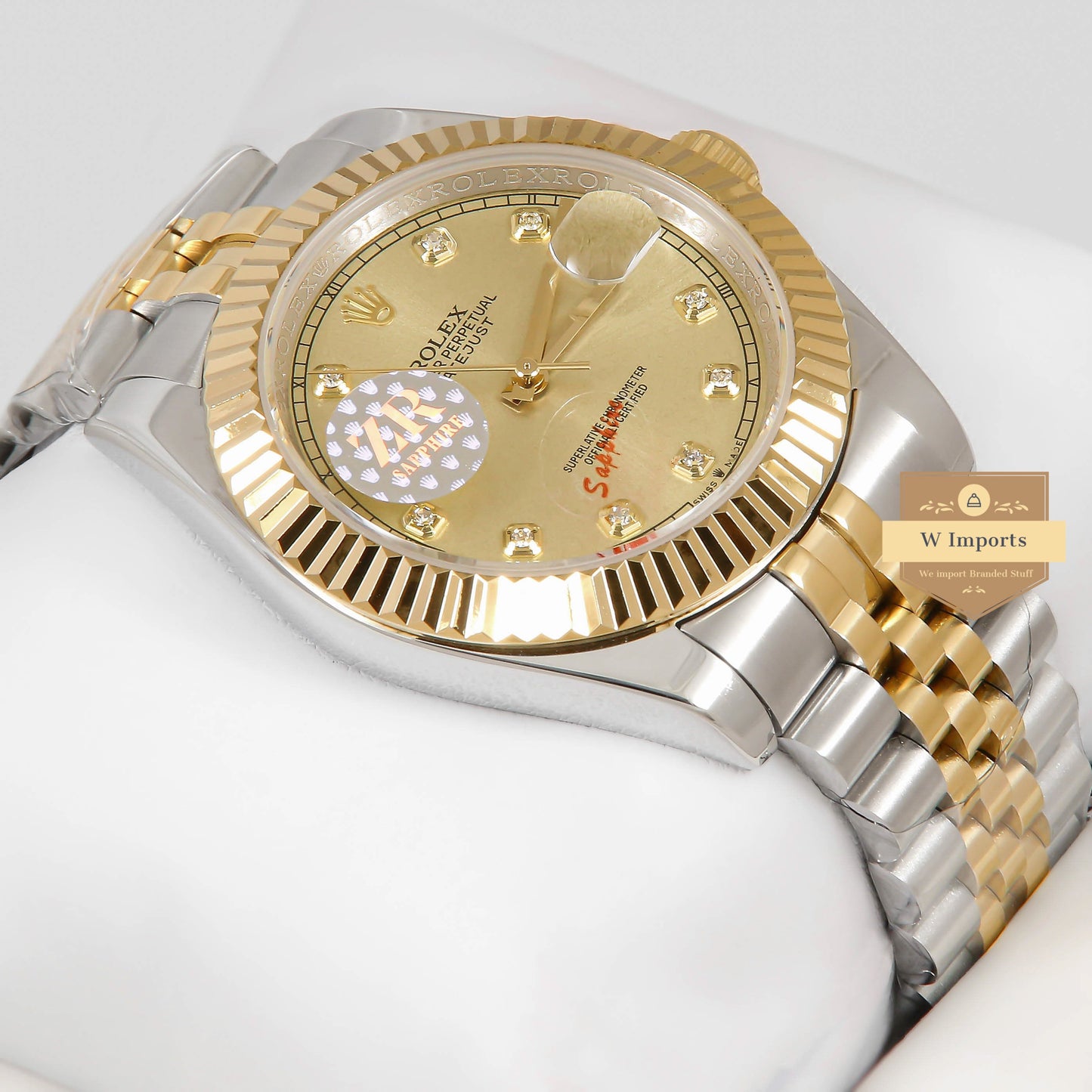 Latest Collection 41 Two Tone Yellow Gold With Dial Stone Figure & Fluted Bezel Automatic Watch ZR Factory