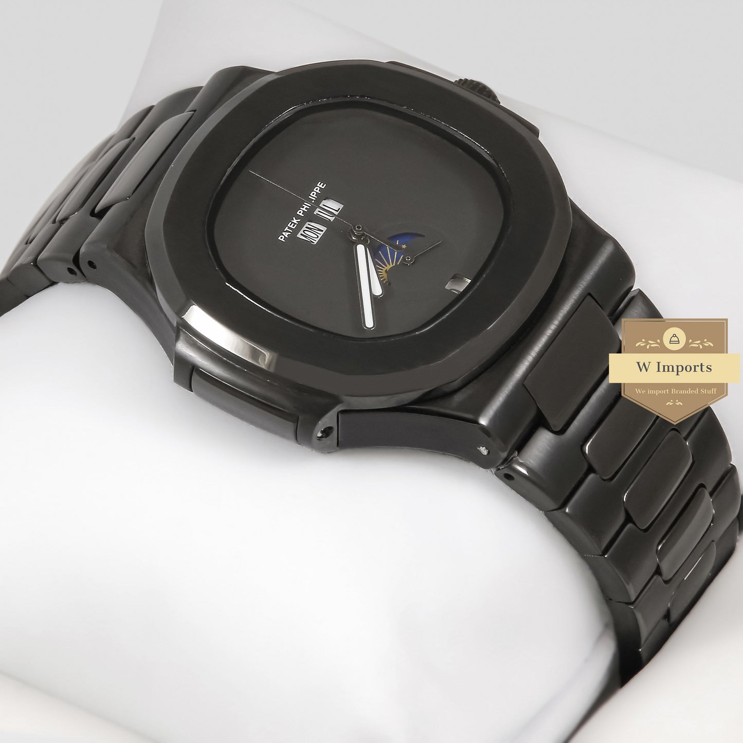 Latest Collection Moon Phase All Black Stainless Steel Automatic Watch