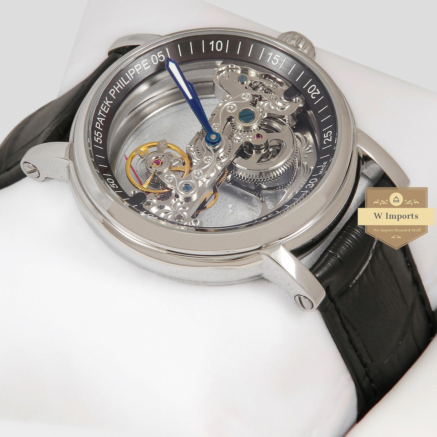 Latest Collection Transparent Skeleton Dial With Silver Case & Black Leather Strap For Men