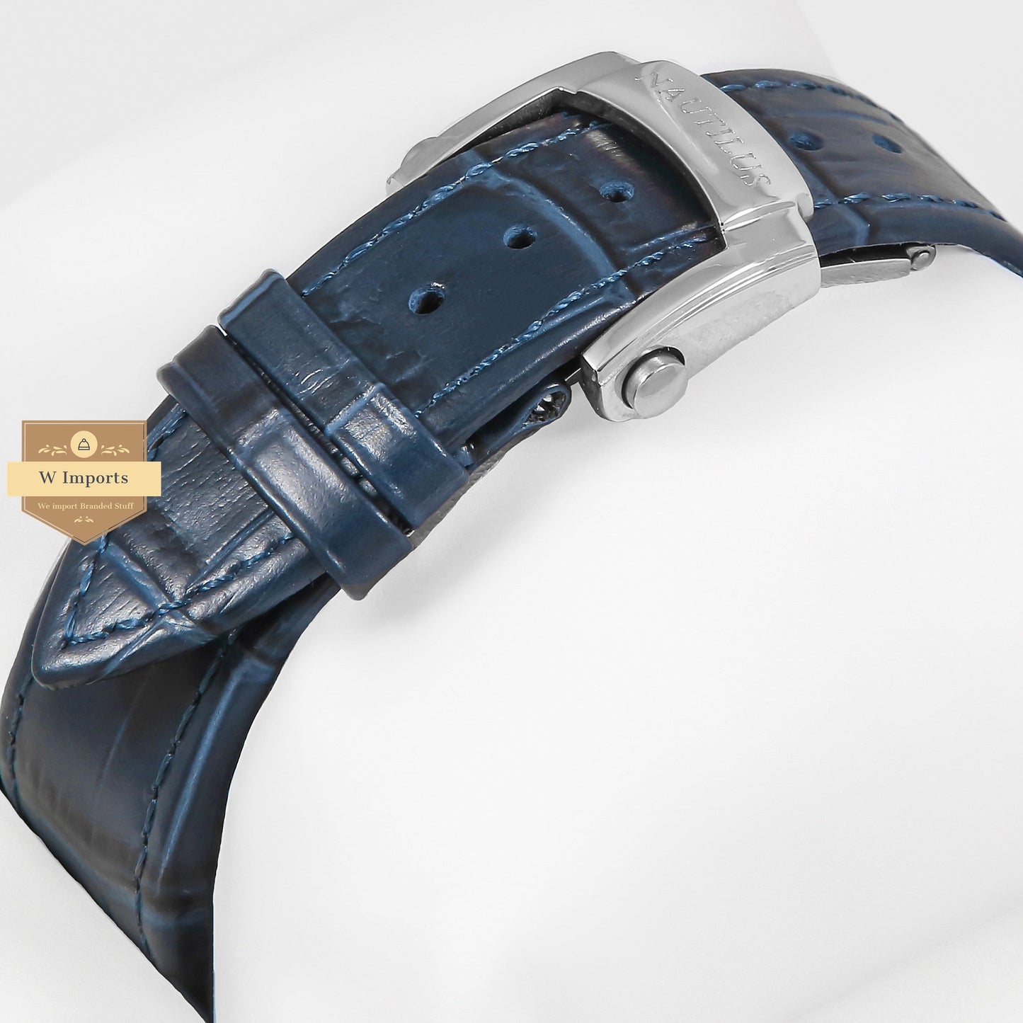 LATEST COLLECTION ANNUAL CALENDER MOON PHASE SILVER CASE WITH BLUE DIAL & LEATHER STRAP