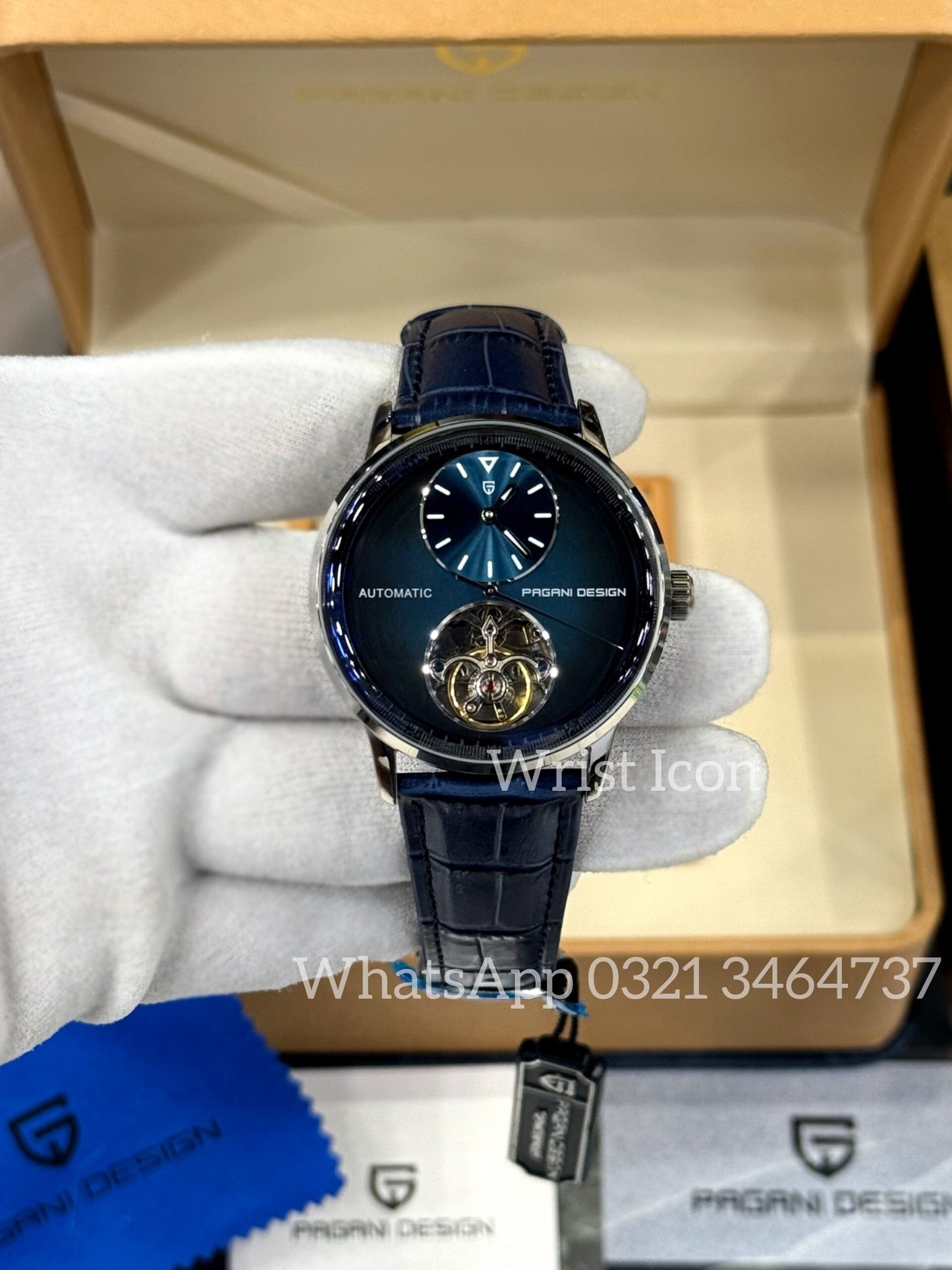Pagani Design Blue Dial Tourbillon Leather Men's Watch- PD1796