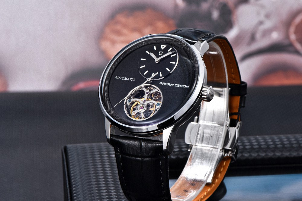 Pagani Design Blue Dial Tourbillon Leather Men's Watch- PD1796