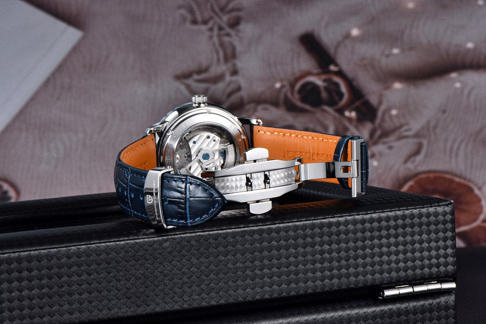 Pagani Design Blue Dial Tourbillon Leather Men's Watch- PD1796