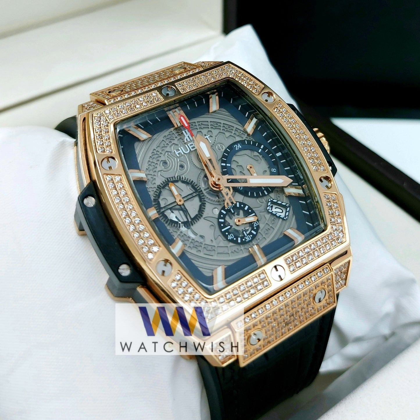 New Collection Rose Gold With Grey Dial Chronograph Watch