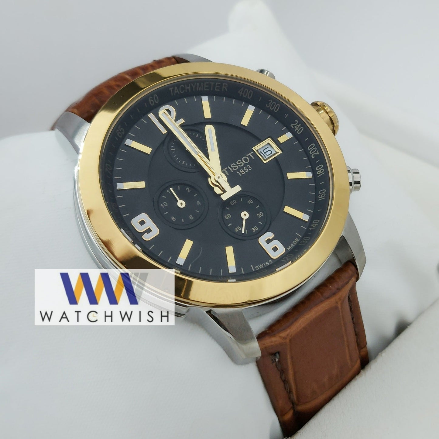 New Collection Two Tone With Black Dial Chronograph Branded Watch