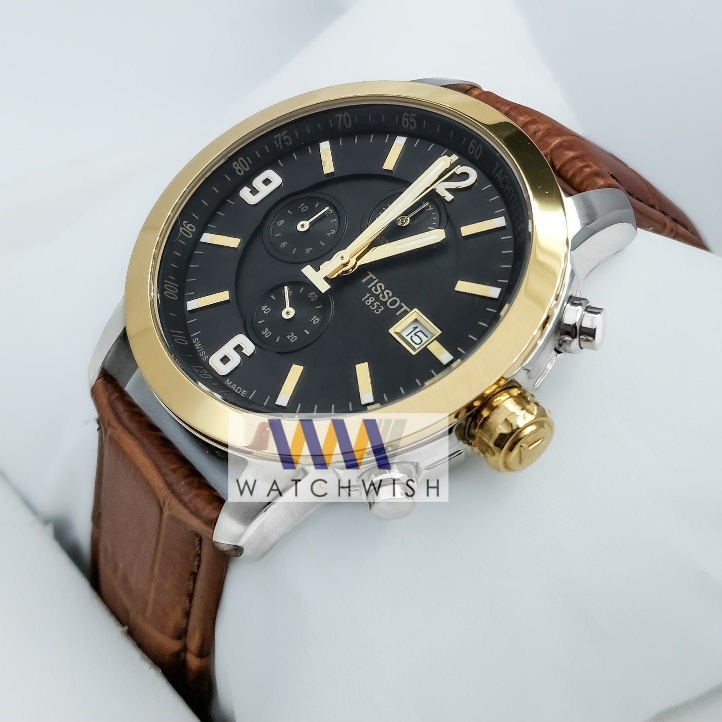 New Collection Two Tone With Black Dial Chronograph Branded Watch