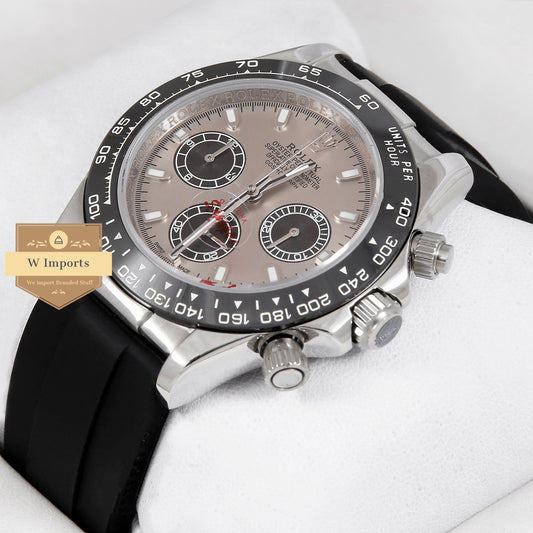 Latest Collection Chronograph 40 Silver Case With Ceramic Bezel Tortilla Dial & Black Rubber Strap ZR Factory