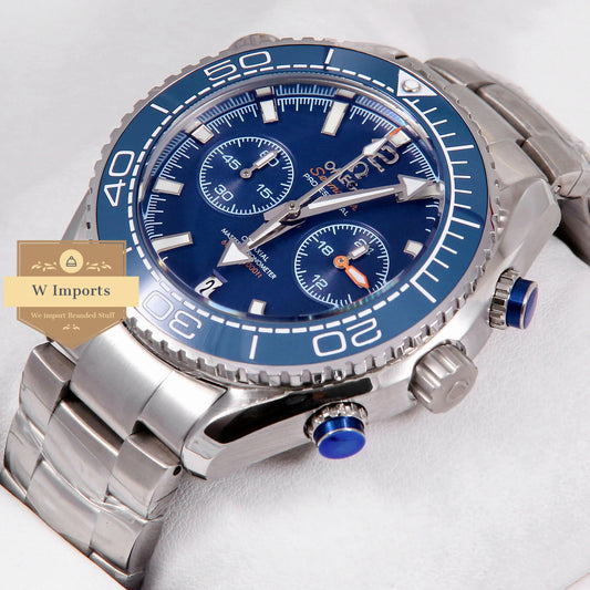 Latest Collection Chronograph Silver With Blue Dial & Bezel