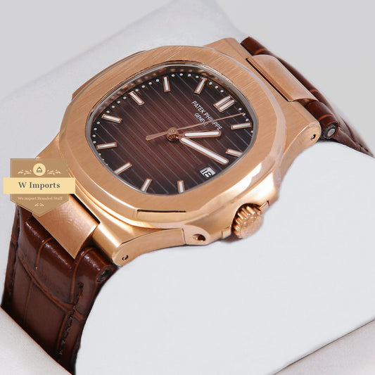 Latest Collection Rose Gold Case With Deep Brown Dial & Leather Strap Automatic Watch