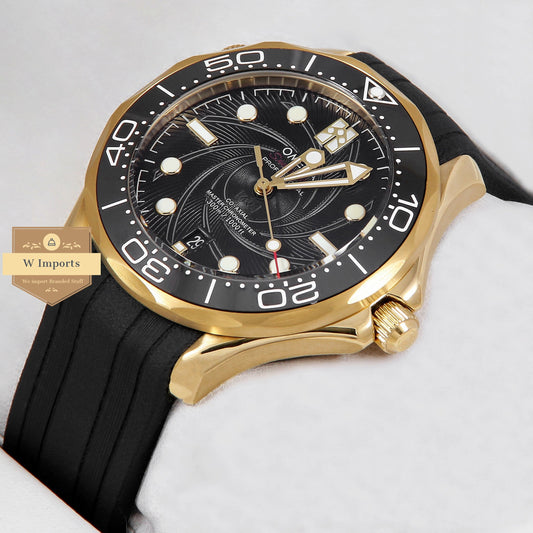 Latest Collection Yellow Gold Case With Black Dial & Rubber Strap