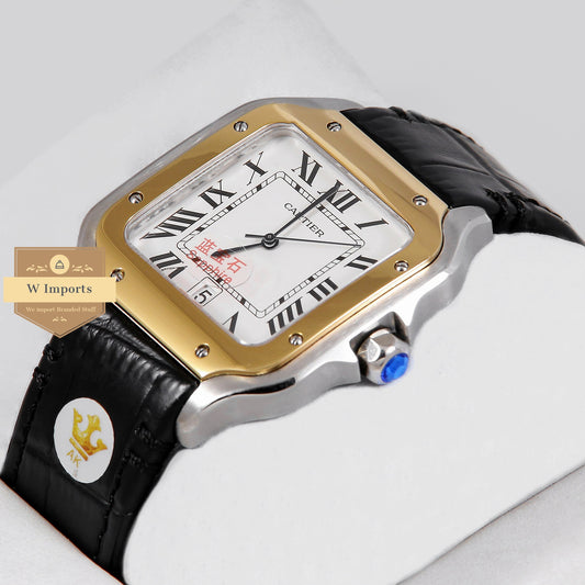 Latest Collection Silver Case With White Dial & Black Leather Strap