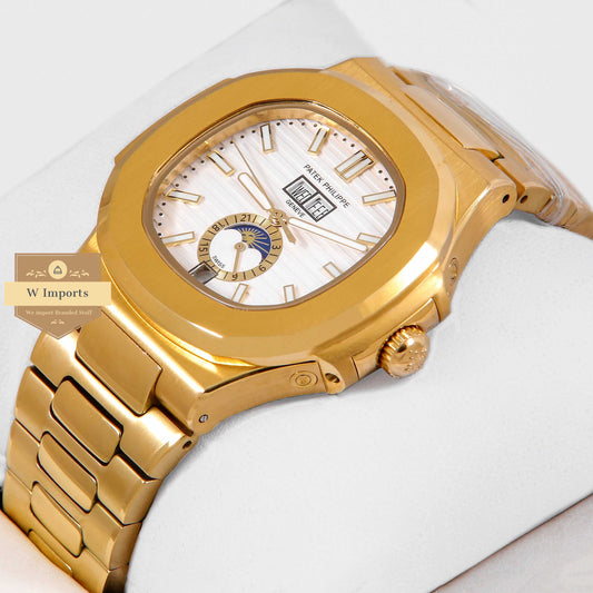 Latest Collection Annual Calendar Moon Phase Yellow Gold With White Dial
