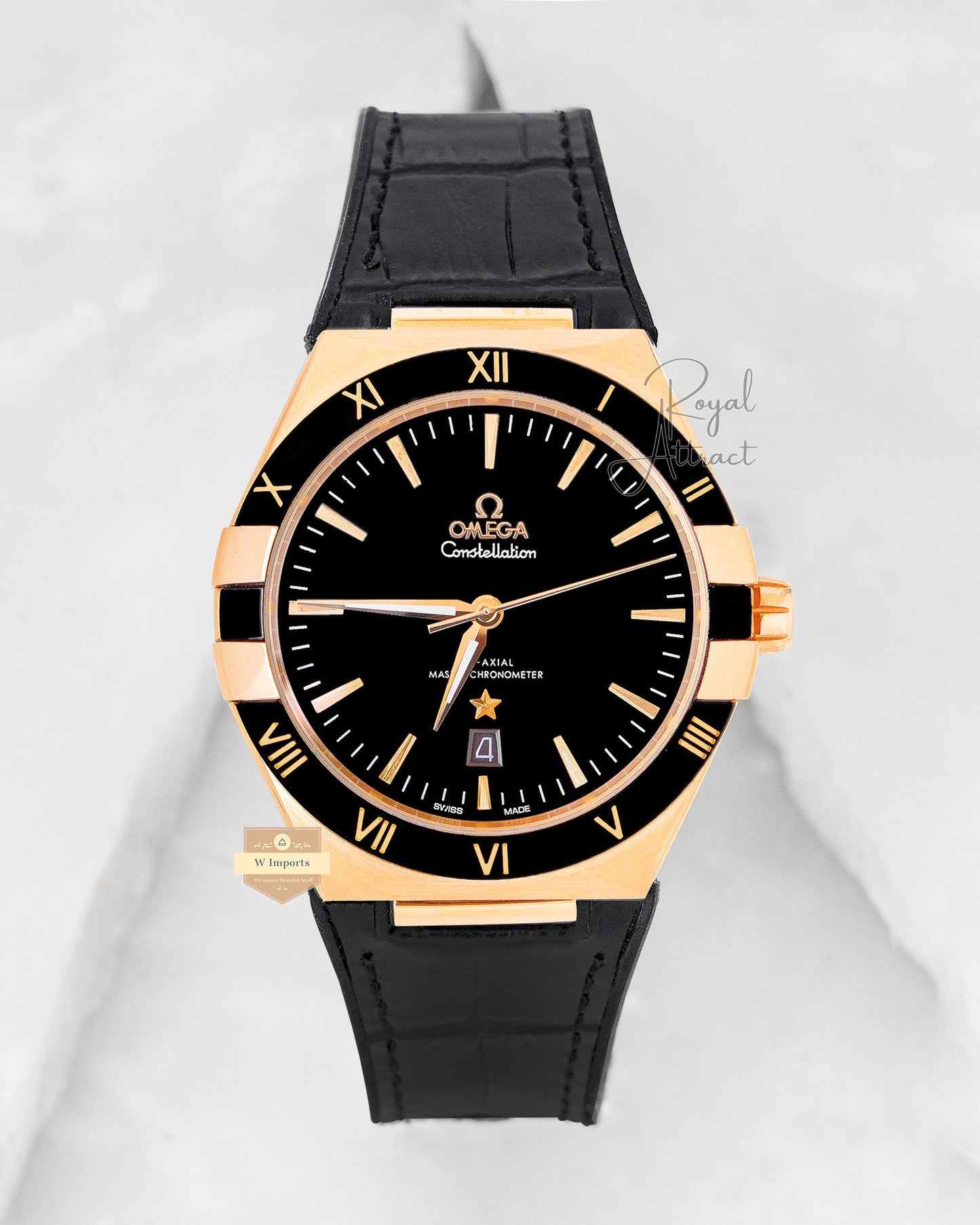 Latest Collection Yellow Gold Case With Black Dial Automatic Watch For Men