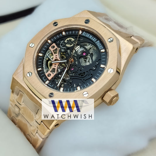 Exclusive Collection Rose Gold With Black Skeleton Dial Automatic Watch