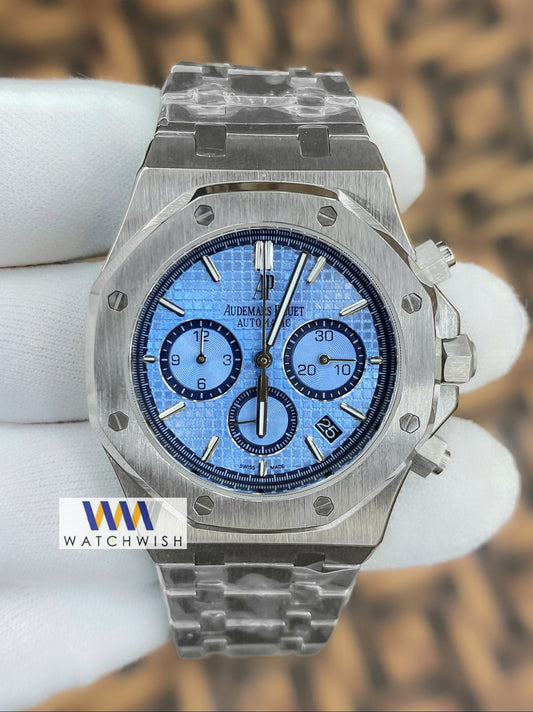 New Collection Silver With Light Blue Dial Chronograph Watch