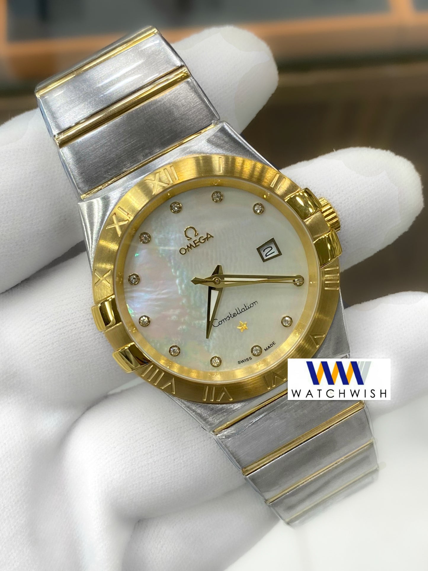 New Collection Two Tone Yellow Gold With White Mother Of Pearl Dial Quartz Watch