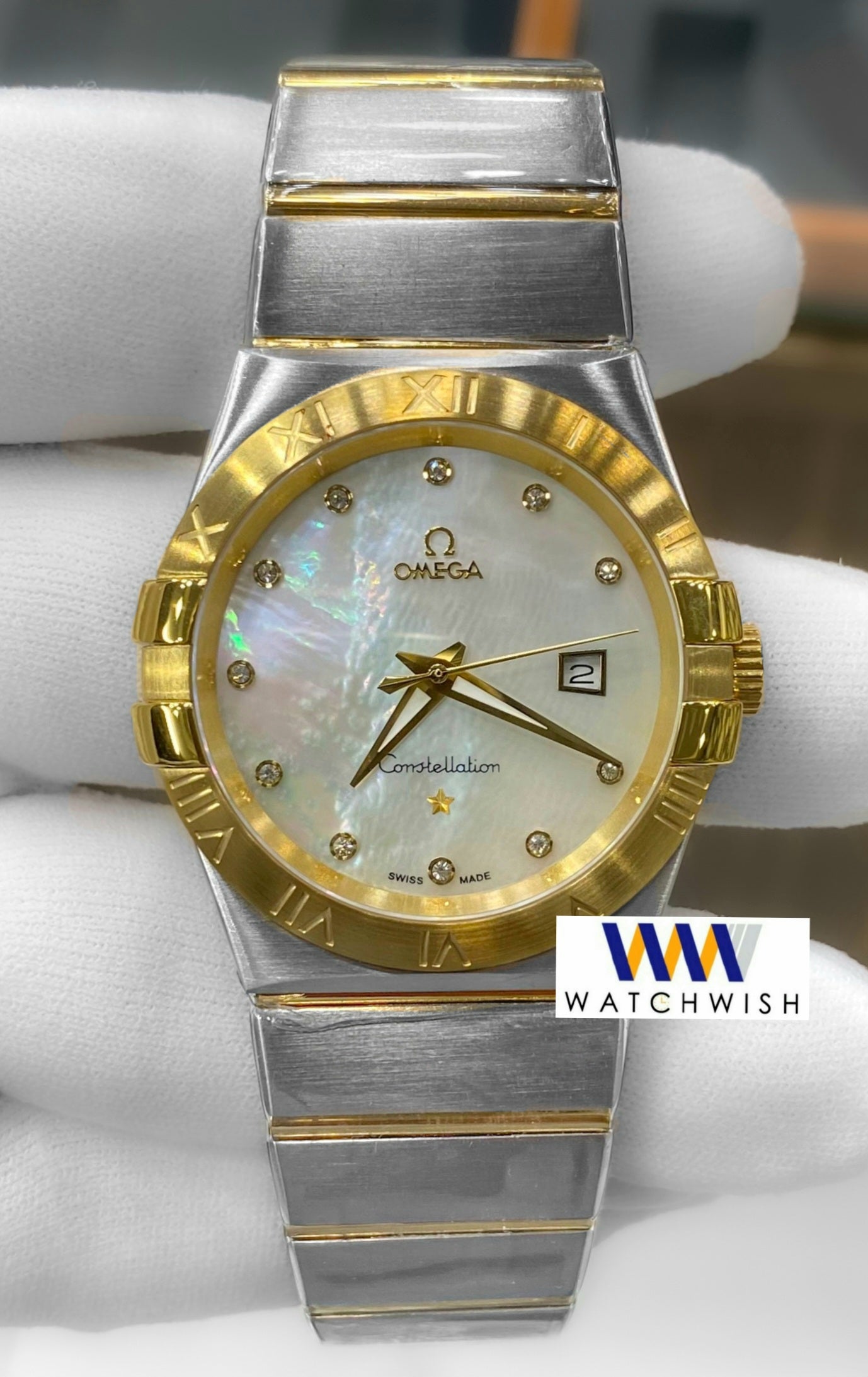 New Collection Two Tone Yellow Gold With White Mother Of Pearl Dial Quartz Watch