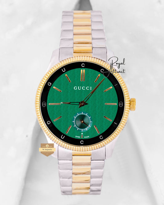 Latest Collection Two Tone Yellow Gold With Green Dial Chain Watch