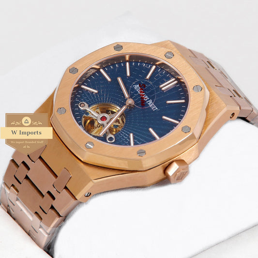 Latest Collection Tourbillon Rose Gold With Blue Dial Automatic Watch