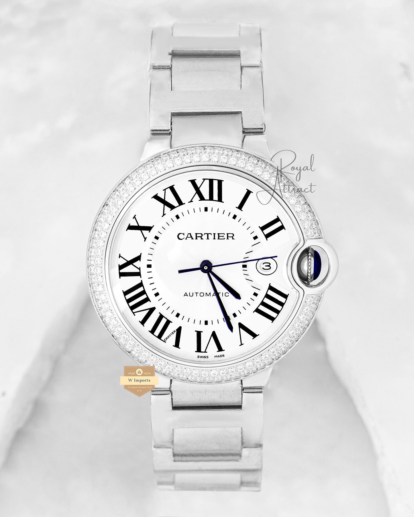 Latest Collection Ballon Bleu Silver With White Dial & Stone Bezel Chain