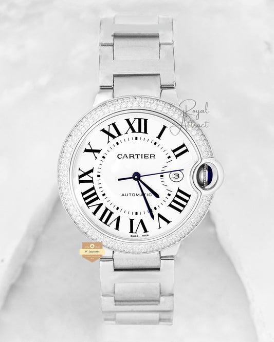 Latest Collection Ballon Bleu Silver With White Dial & Stone Bezel Chain