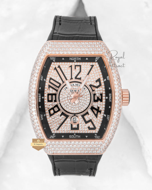 Latest Collection Rose Gold Stone Case & Dial With Black Strap