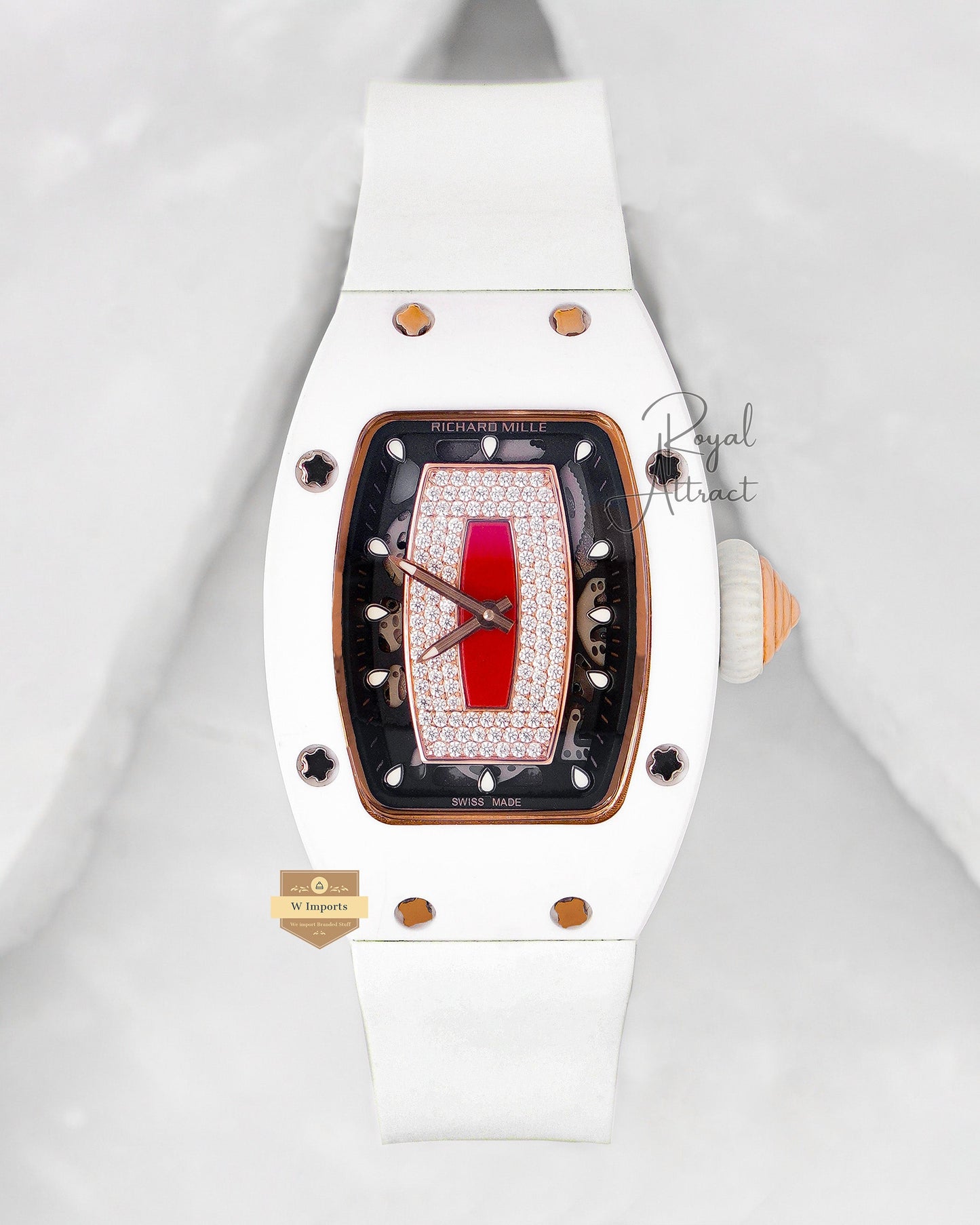 Latest Collection White Case With Stone Dial With Rubber Strap ladies watch