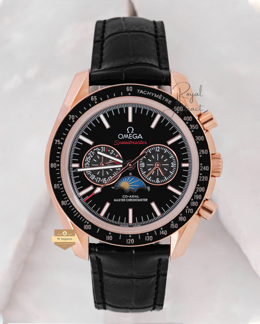 Latest Collection Moon Phase Rose Gold Case With Black Dial & Rubber Strap