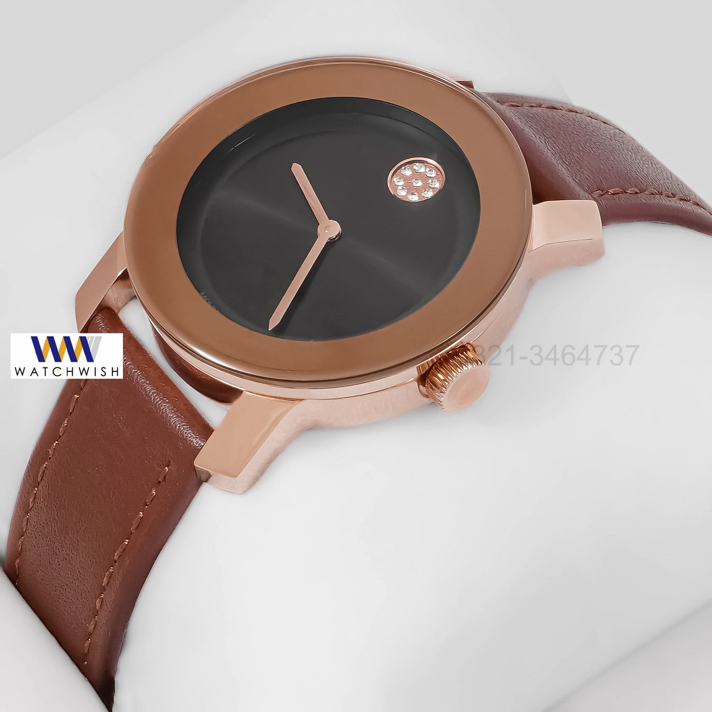 LATEST COLLECTION ROSE GOLD CASE WITH BLACK DIAL & LEATHER STRAP LADIES WATCH