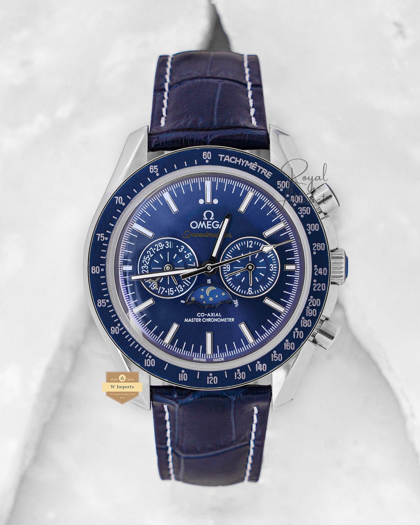 Latest Collection Moon Phase Silver Case With Blue Dial & Leather Strap