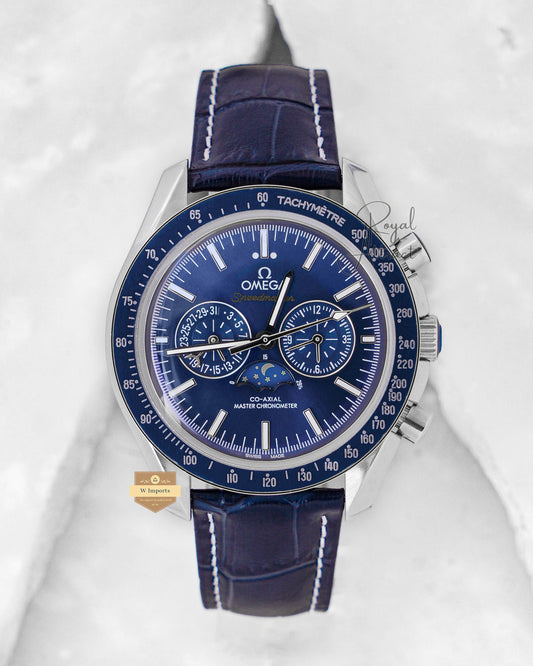 Latest Collection Moon Phase Silver Case With Blue Dial & Leather Strap