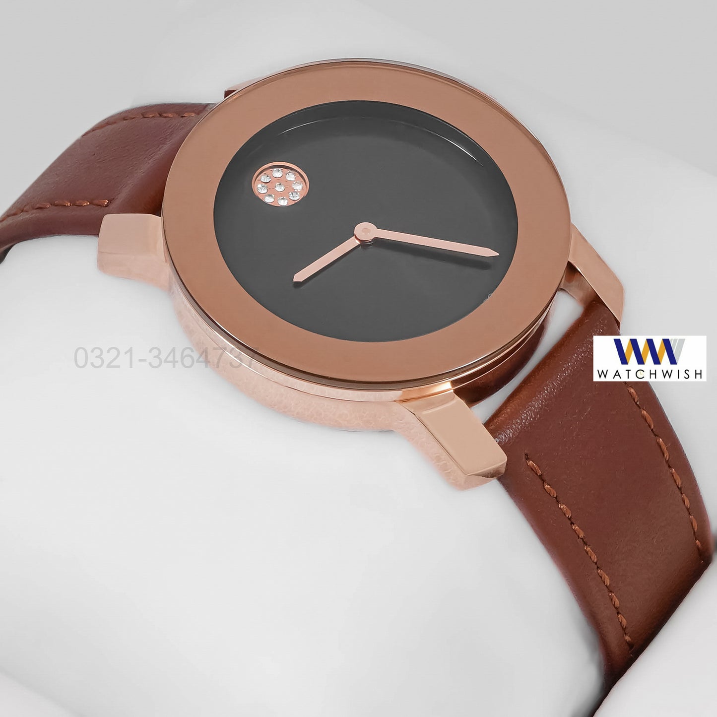 LATEST COLLECTION ROSE GOLD CASE WITH BLACK DIAL & LEATHER STRAP LADIES WATCH