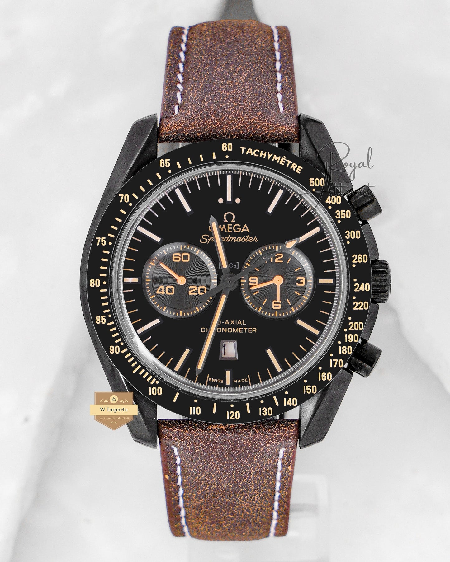 Latest Collection All Black Case With Dial & Brown Leather Strap