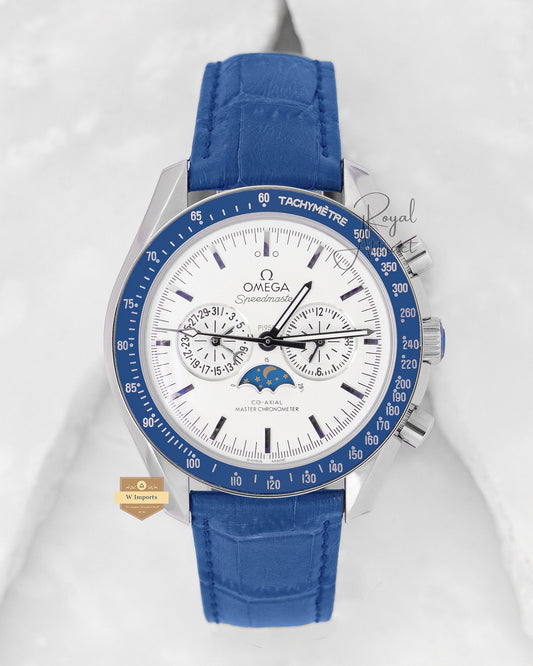 Latest Collection Moon Phase Silver Case With White Dial & Leather Strap