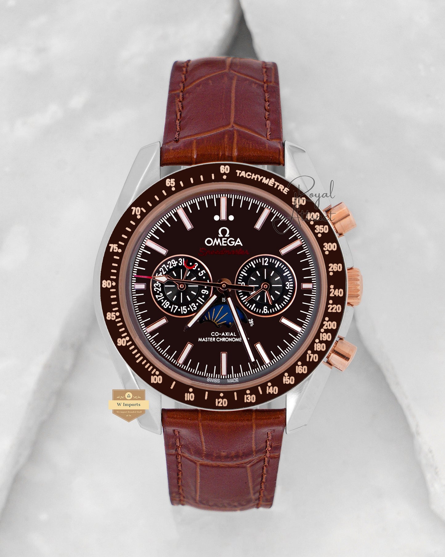 Latest Collection Moon Phase Silver Case With Brown Dial & Leather Strap