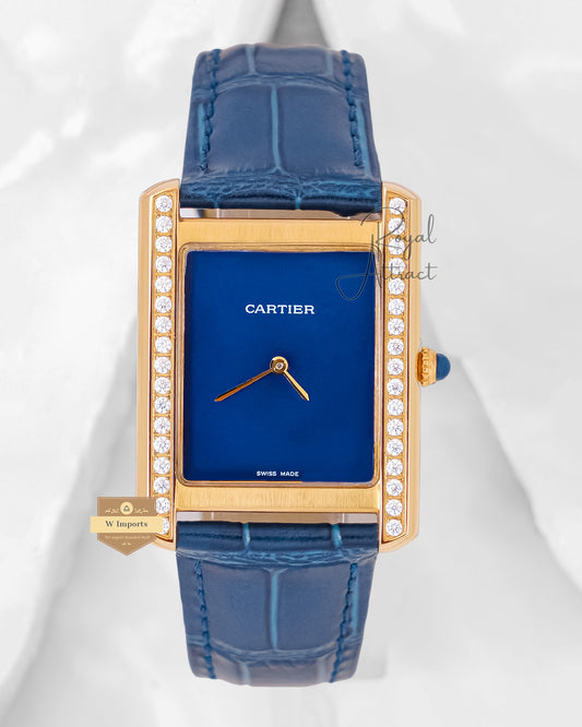 Latest Collection Golden Stone Case With Blue Dial & Leather Strap Watch