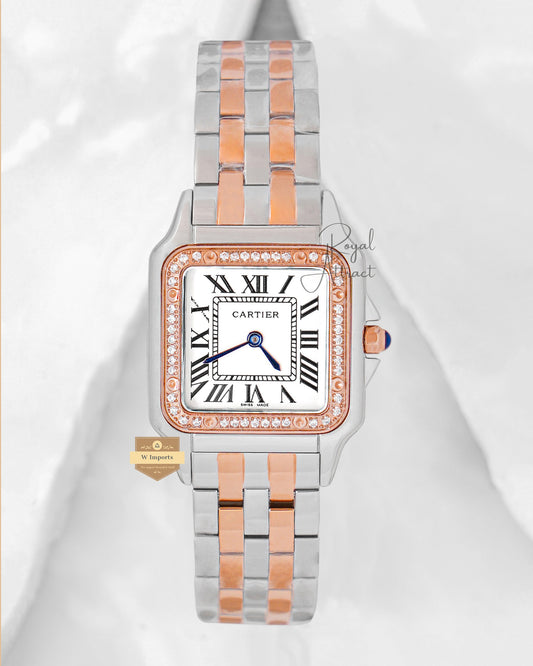 Latest Collection  Two Tone Rose Gold With White Dial Stone Bezel Ladies Watch