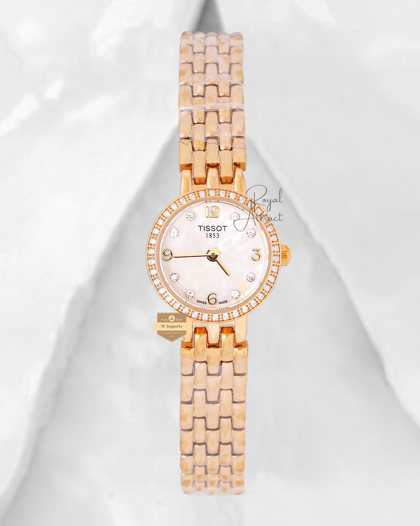 Latest Collection Yellow Gold With Mother Of Pearl Dial Stone Bezel Ladies Small Size Watch