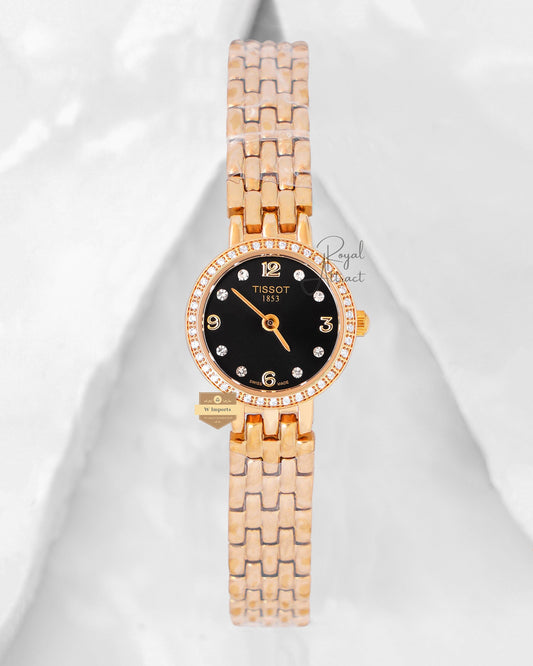 Latest Collection Yellow Gold With Black Dial Stone Bezel Ladies Small Size Watch
