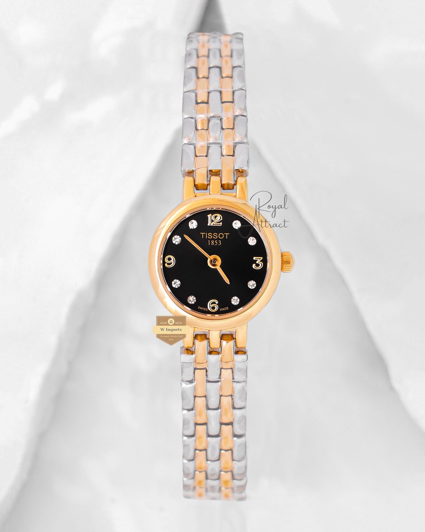 Latest Collection Two tone Yellow Gold With Black Dial Ladies Small Size Watch