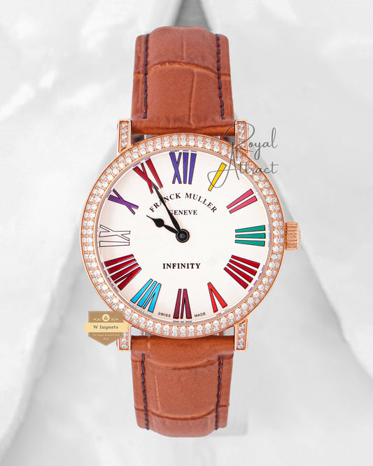 Latest New Collection Rose Gold With White Dial Mutli Color Index Strap Watch