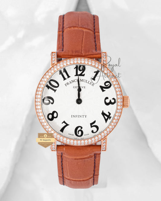 Latest New Collection Rose Gold With White Dial Stone Bezel Strap Watch