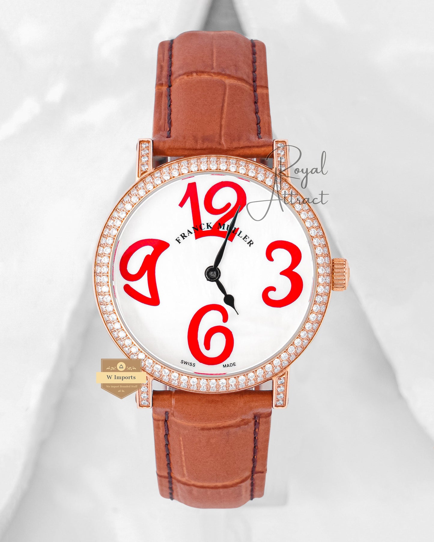 Latest New Collection Rose Gold With White Dial Stone Bezel Strap Watch