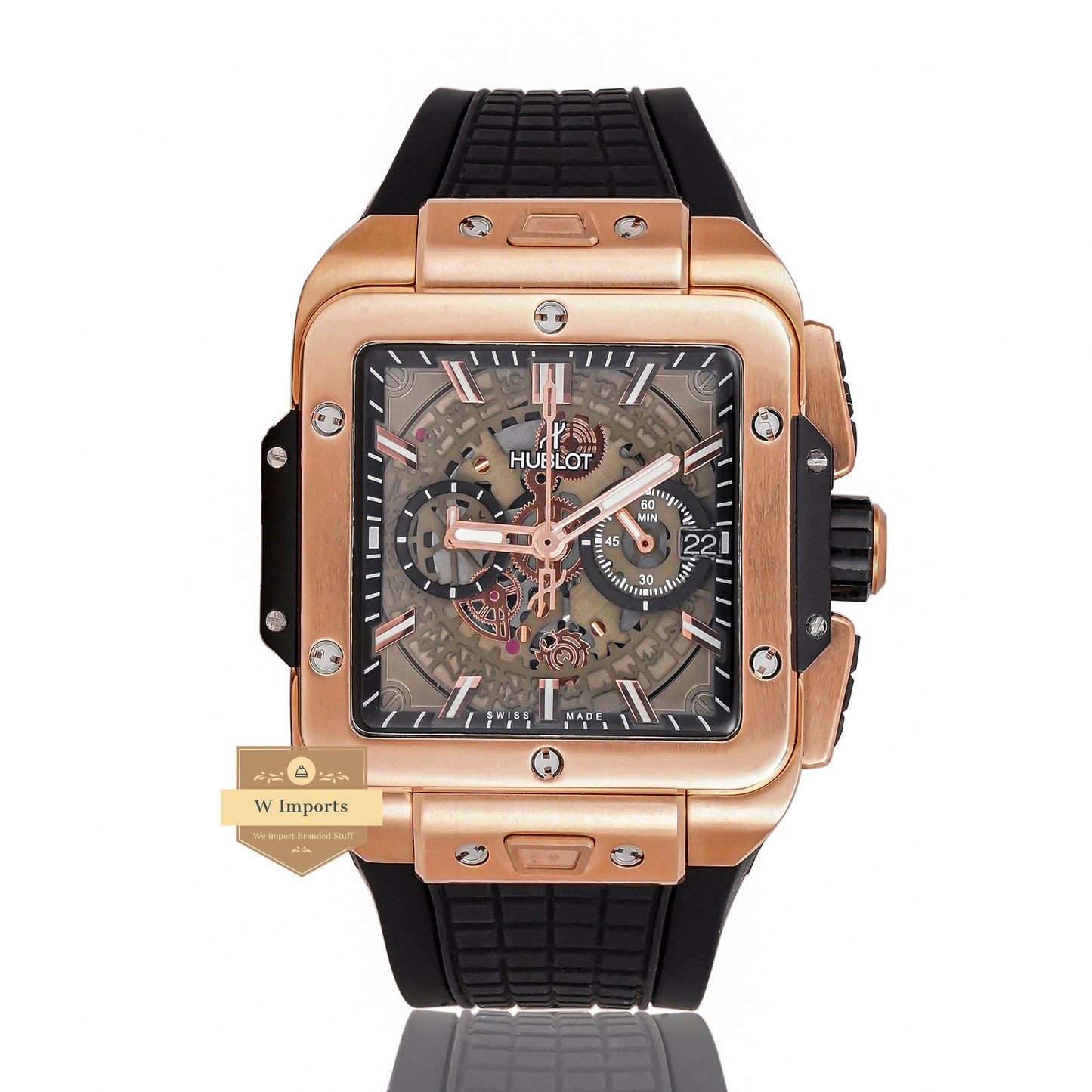LATEST PREMIUM COLLECTION CHRONOGRAPH ROSE GOLD CASE WITH BLACK DIAL AND PVC STRAP