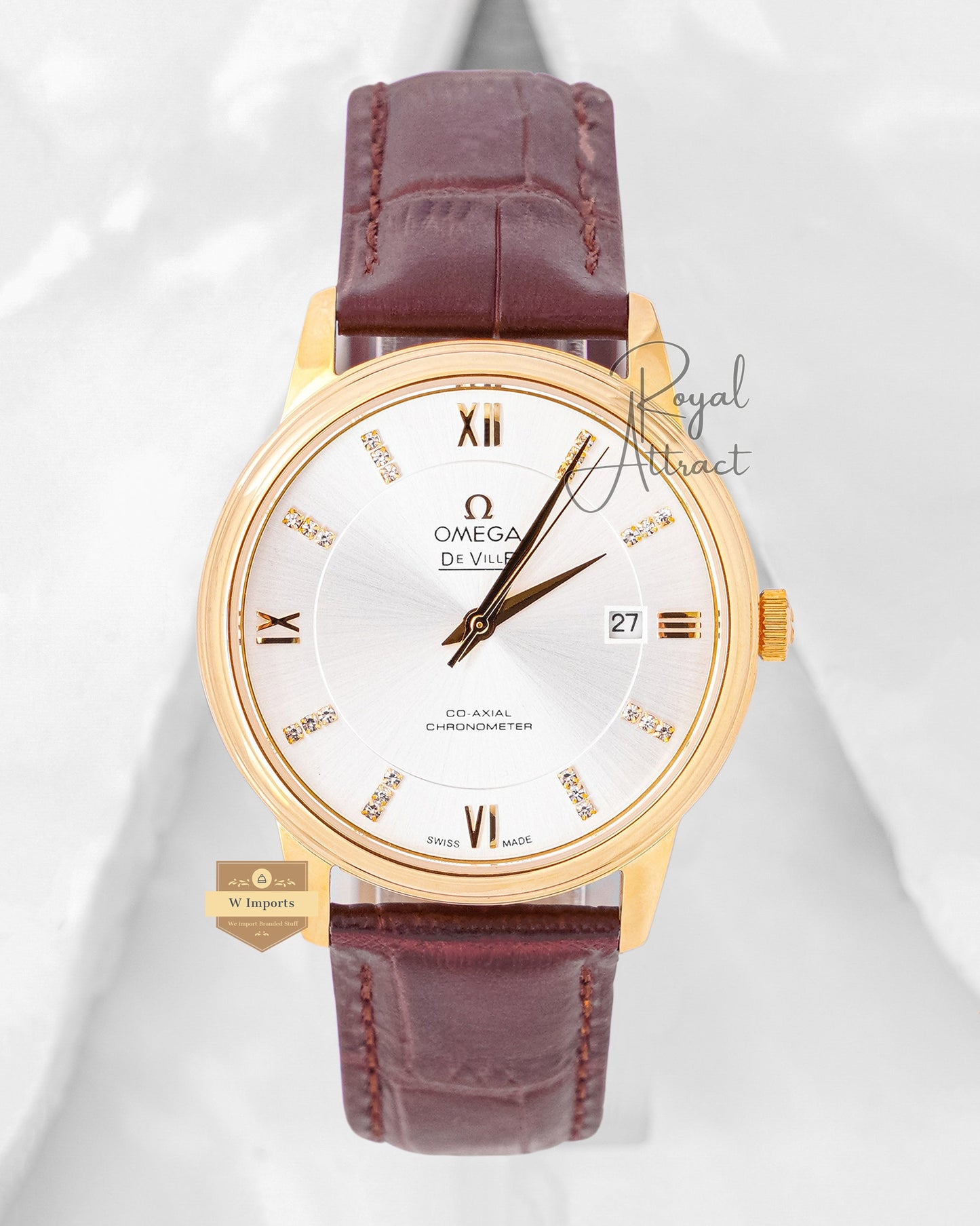 Latest Collection Yellow Gold Case With Silver Dial & Leather Strap
