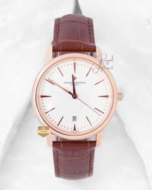 Latest Collection Rose Gold Case With White Dial & Leather Strap
