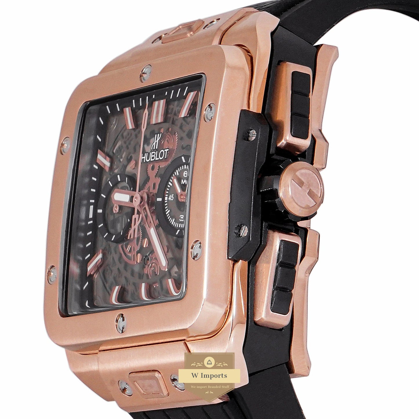 LATEST PREMIUM COLLECTION CHRONOGRAPH ROSE GOLD CASE WITH BLACK DIAL AND PVC STRAP
